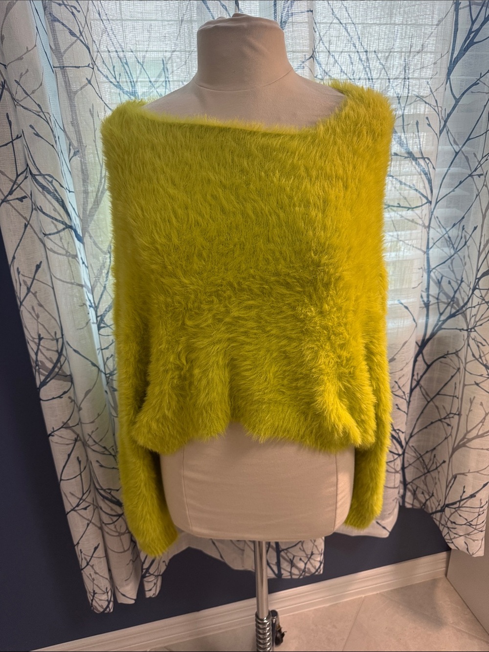 FP One - Women’s Fuzzy Boatneck Sweater in Chartreuse